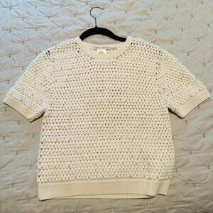 Alice + Olivia White Pearl Short Sleeve Knit Sweater Crochet Top Wool Ciara